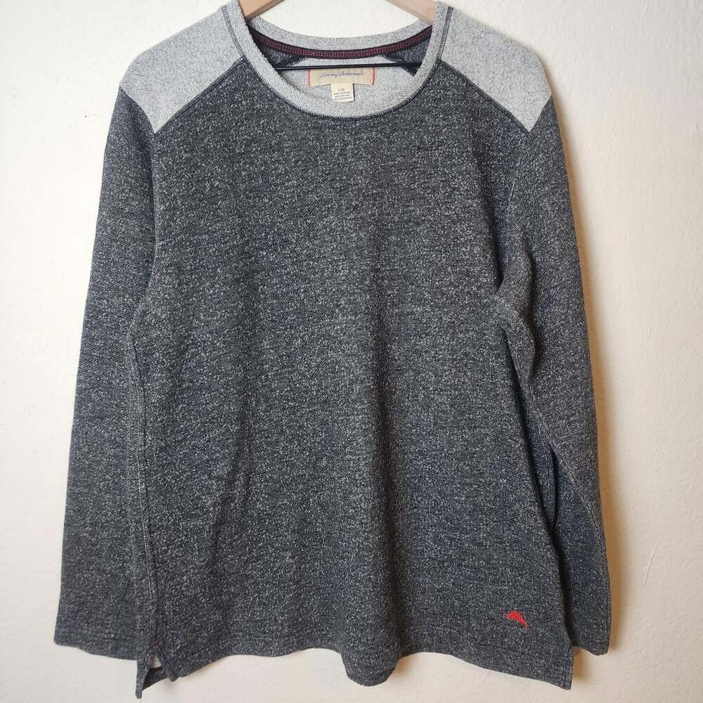 Tommy Bahama Sweater Mens Large Gray Crewneck Pullover Contrast Fleece Casual